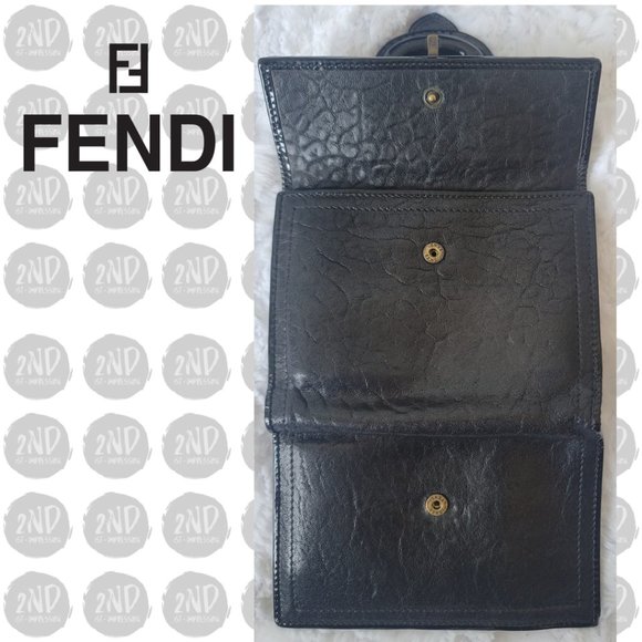 AUTHENTIC FENDI Black Leather & Patent Leather Buckle Small Wallet - Picture 5 of 14